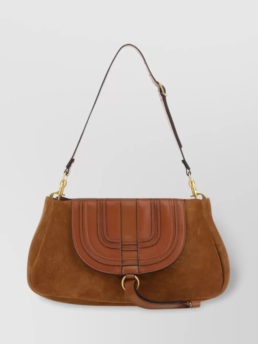Shop Chloé Suede Clutch With Front Flap Pocket In Brown