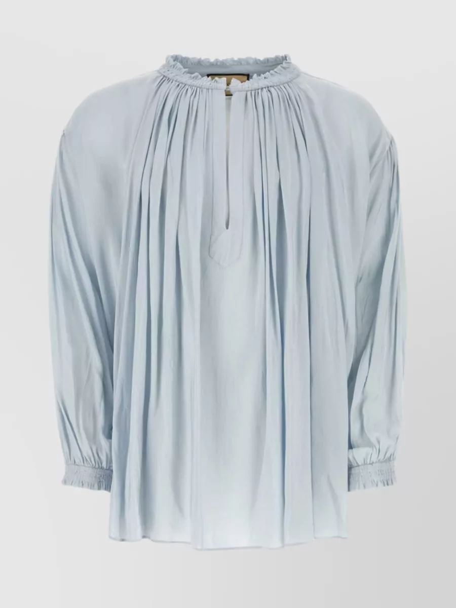Shop Gucci Silk Shirt With Delicate Neckline And Lightweight Fabric In Pastel