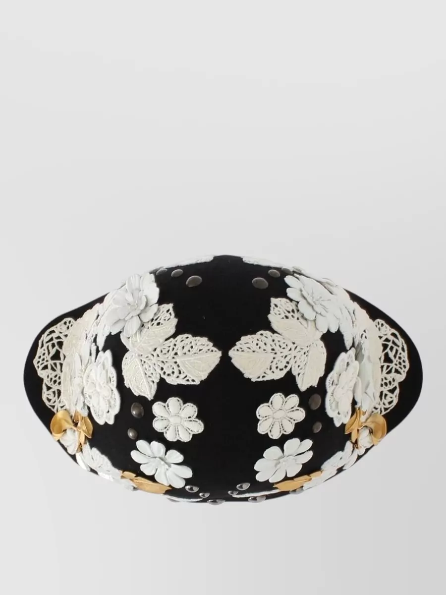 Dolce&Gabbana Wool Floral-Embroidered Studded Hat