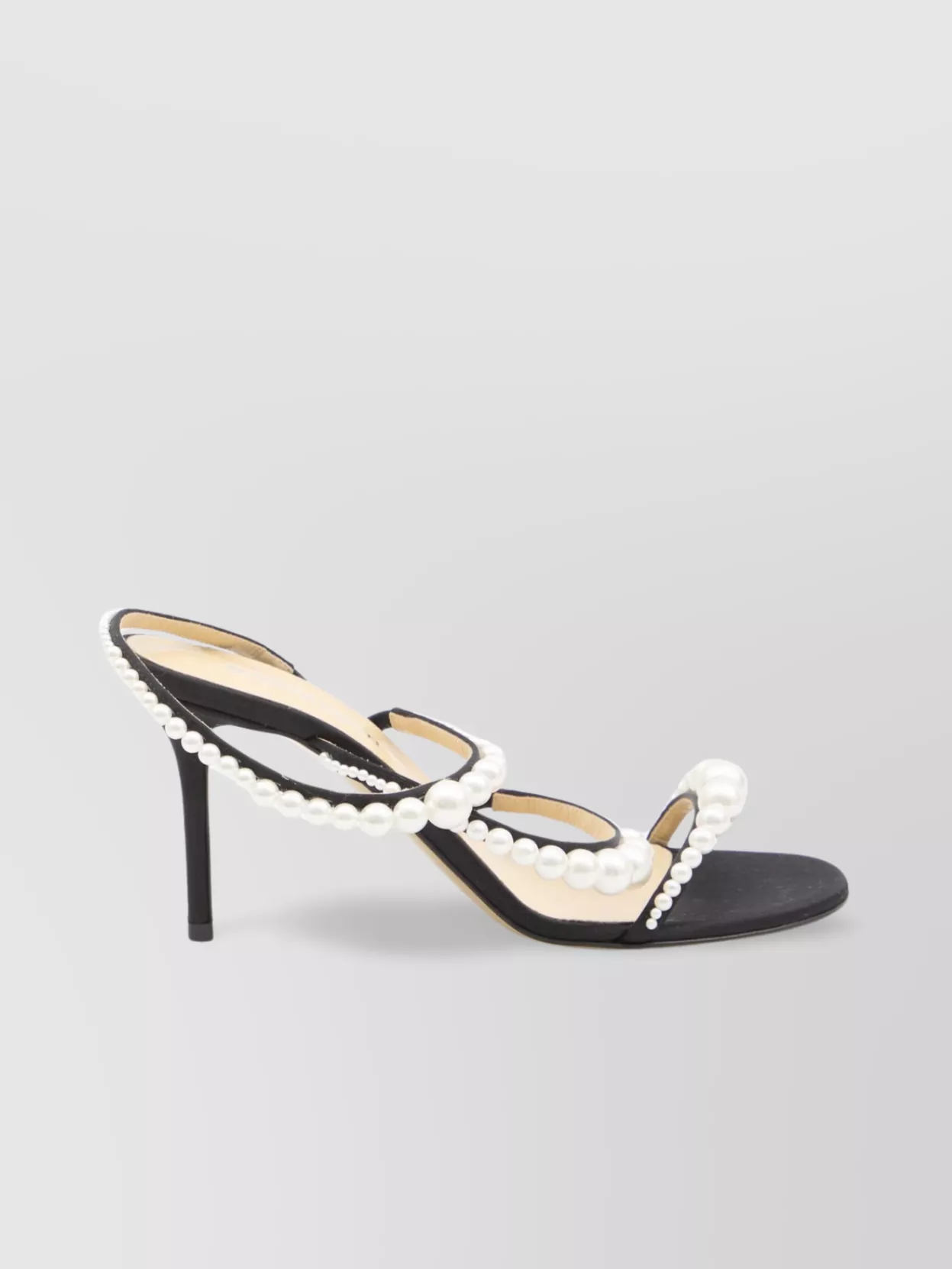 Mach & Mach Satin Pearl Embellished Strappy Sandals