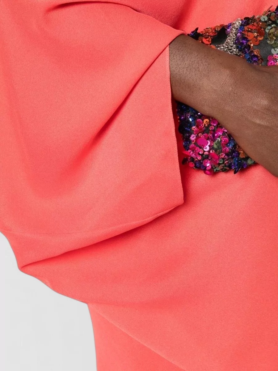 Cortana Silk One-Shoulder Draped-Sleeve Asymmetric-Neck Maxi Dress