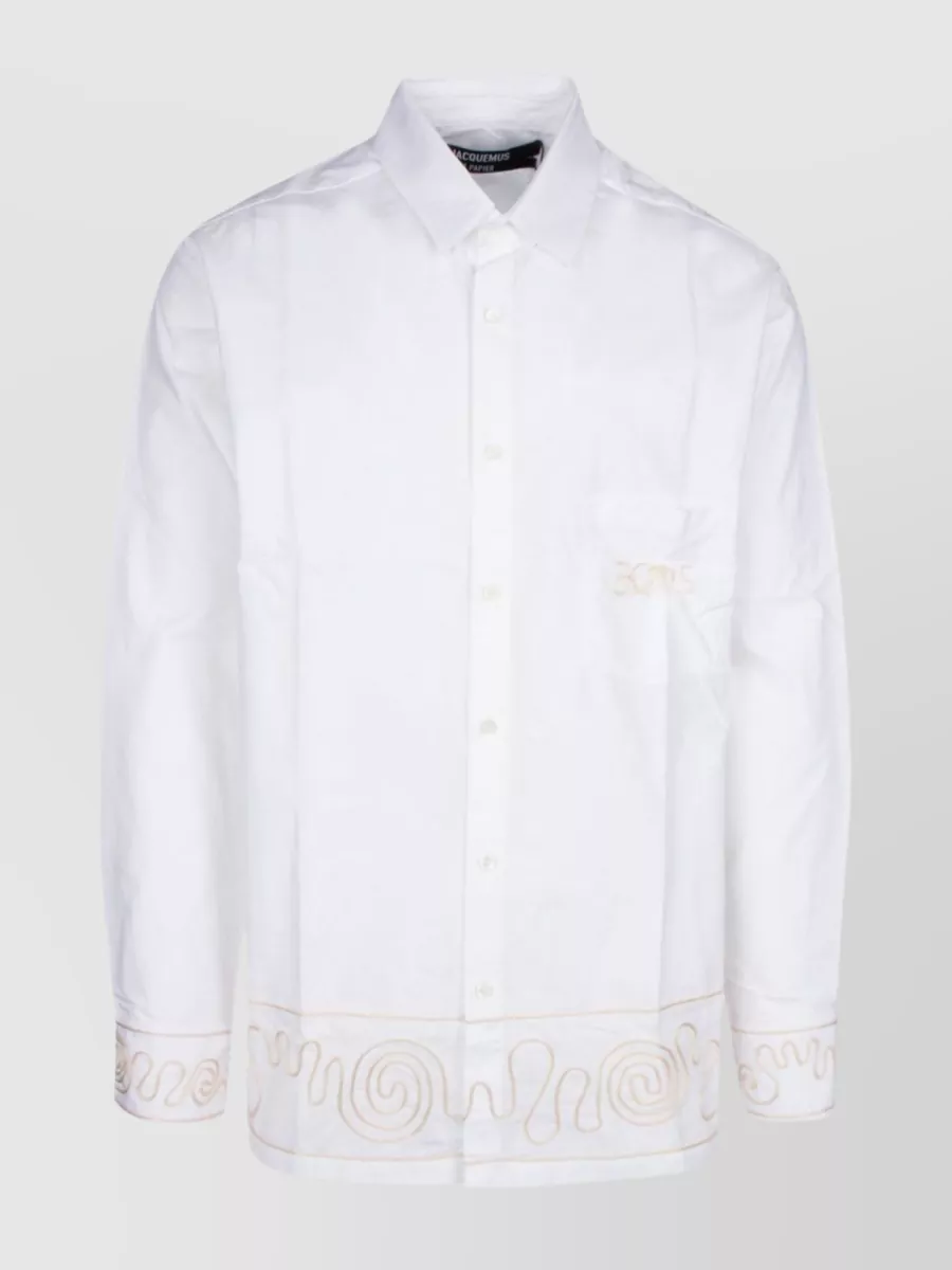 Shop Jacquemus Sleeved Shirt With Embroidered Accents In White