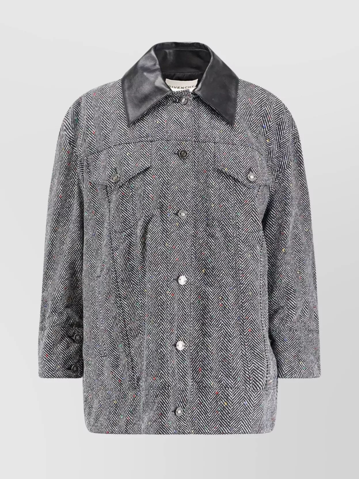 Givenchy Herringbone Pattern Cotton Jacket With Leather Collar In Gray