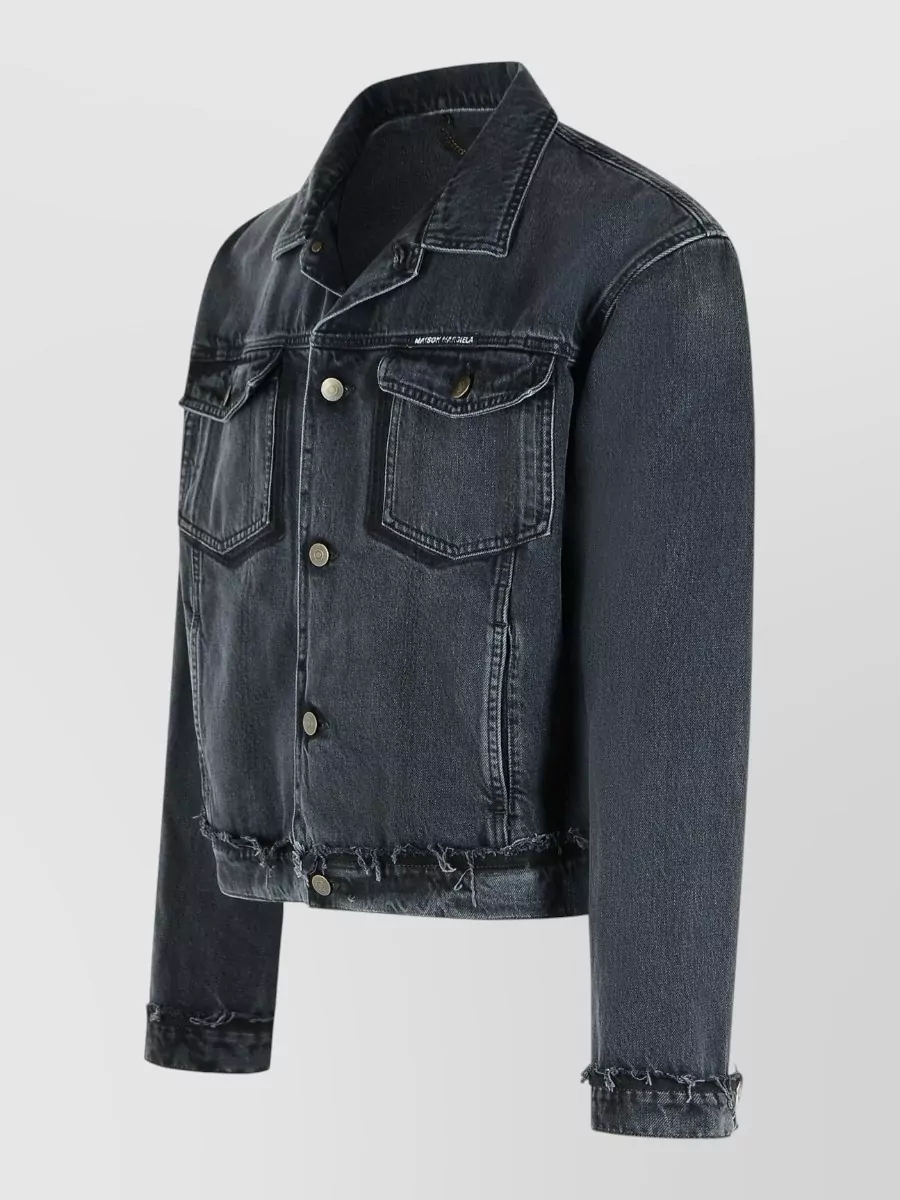 Maison Margiela Cotton Jacket Long Sleeves Frayed Hem Pockets