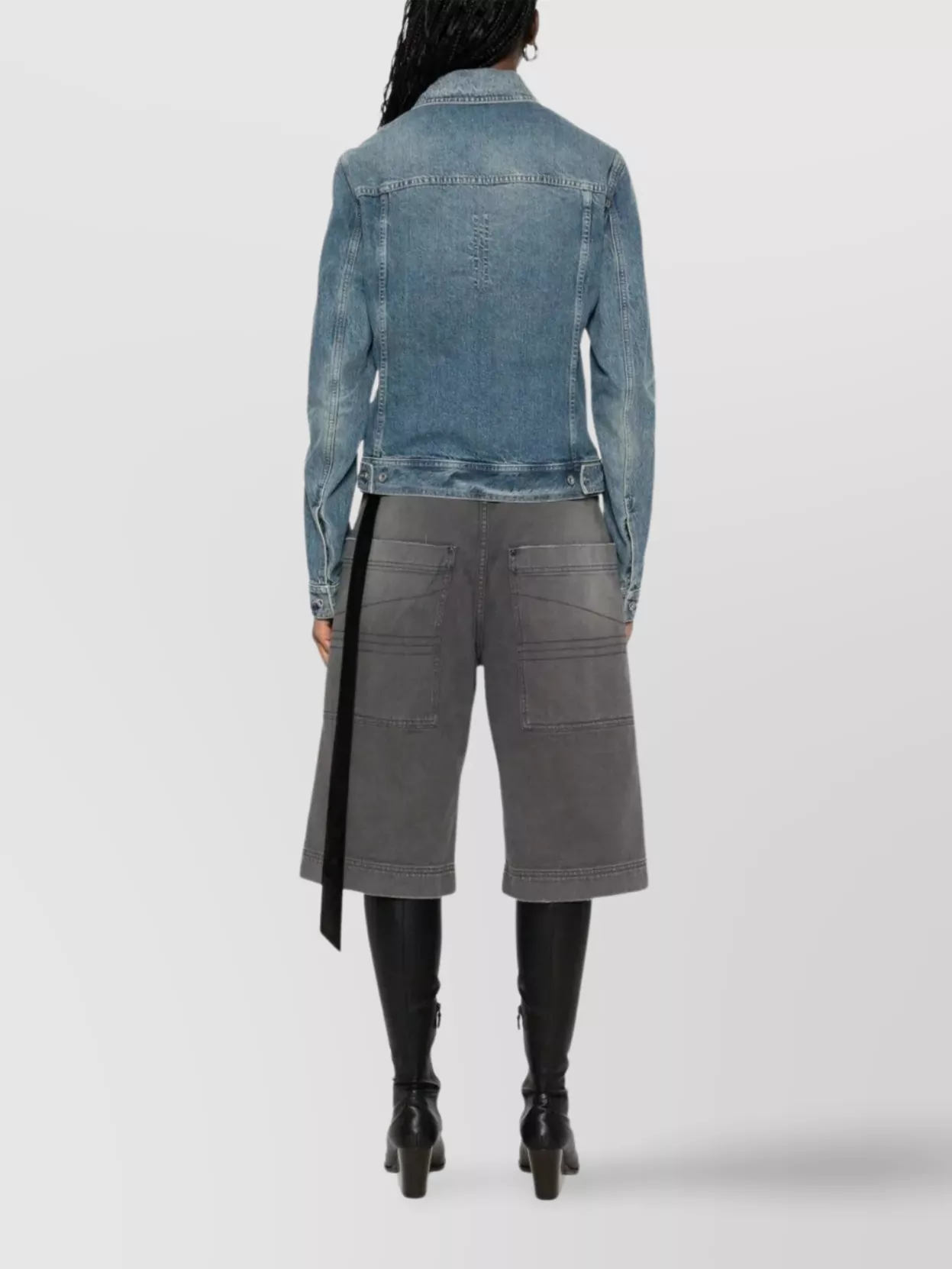 Rick Owens Drkshdw Denim Jacket With Waistbands And Pockets