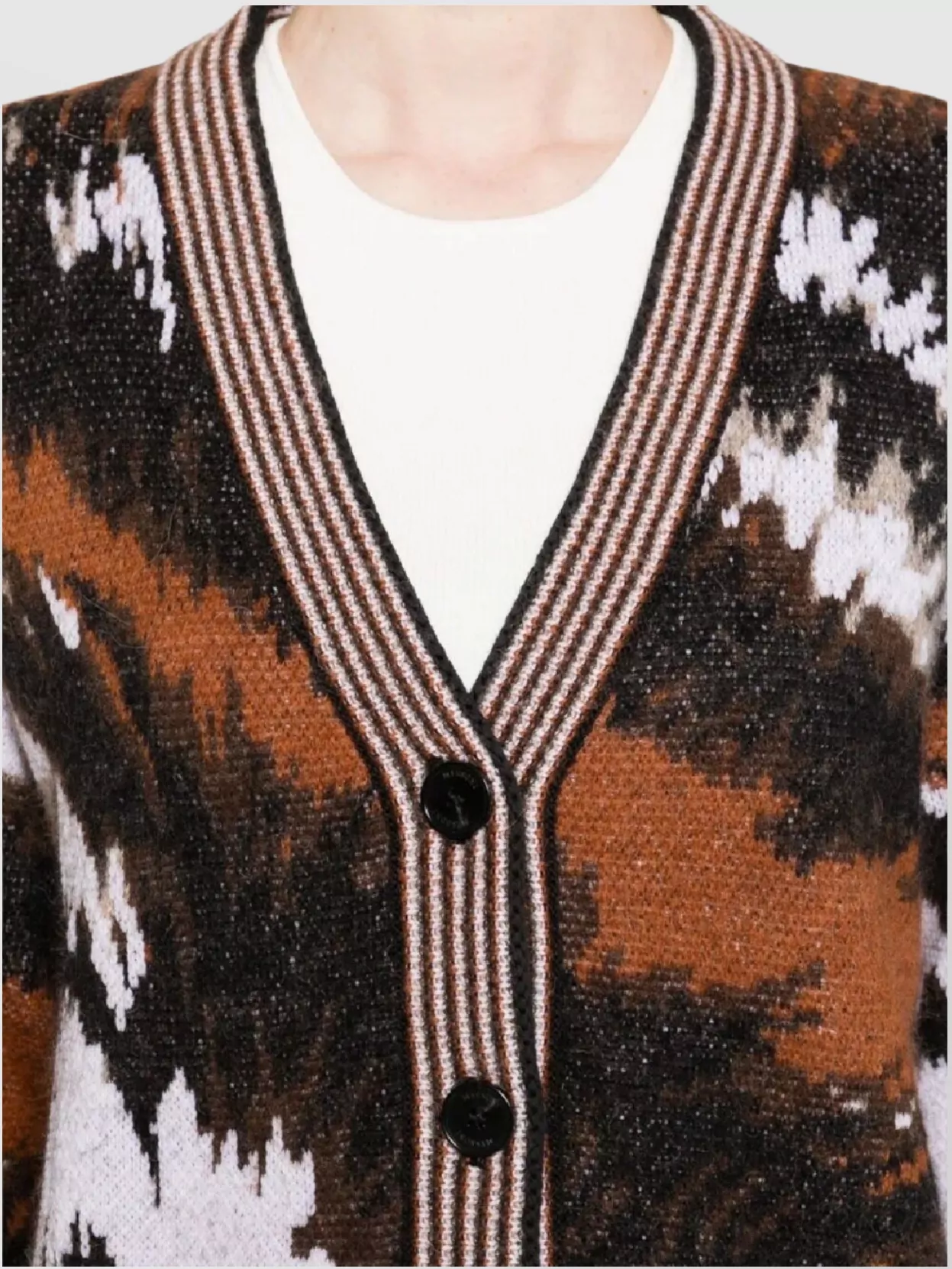 Missoni Long Sleeve Patterned Knit Cardigan V Neck In Black