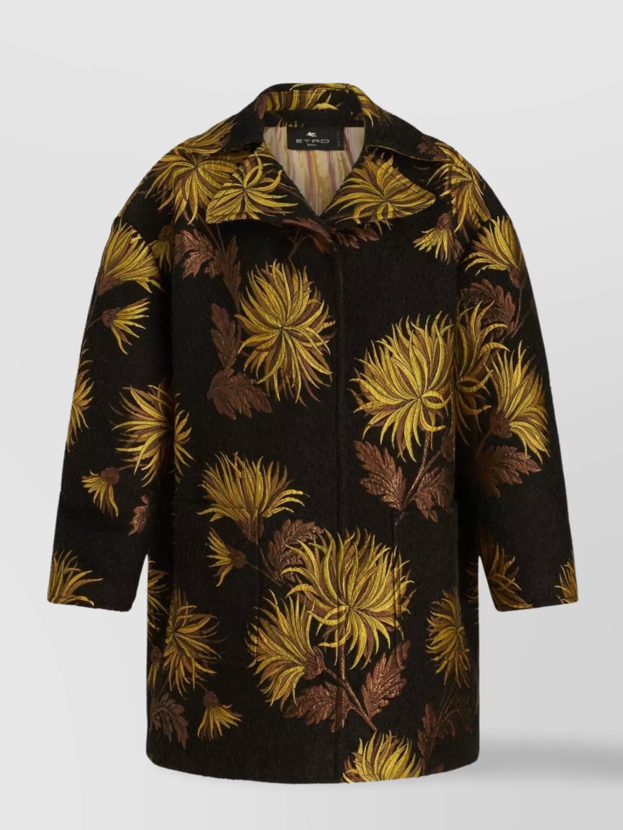 Shop Etro Sleeved Lapel Coat With Embroidered Floral Detailing In Black