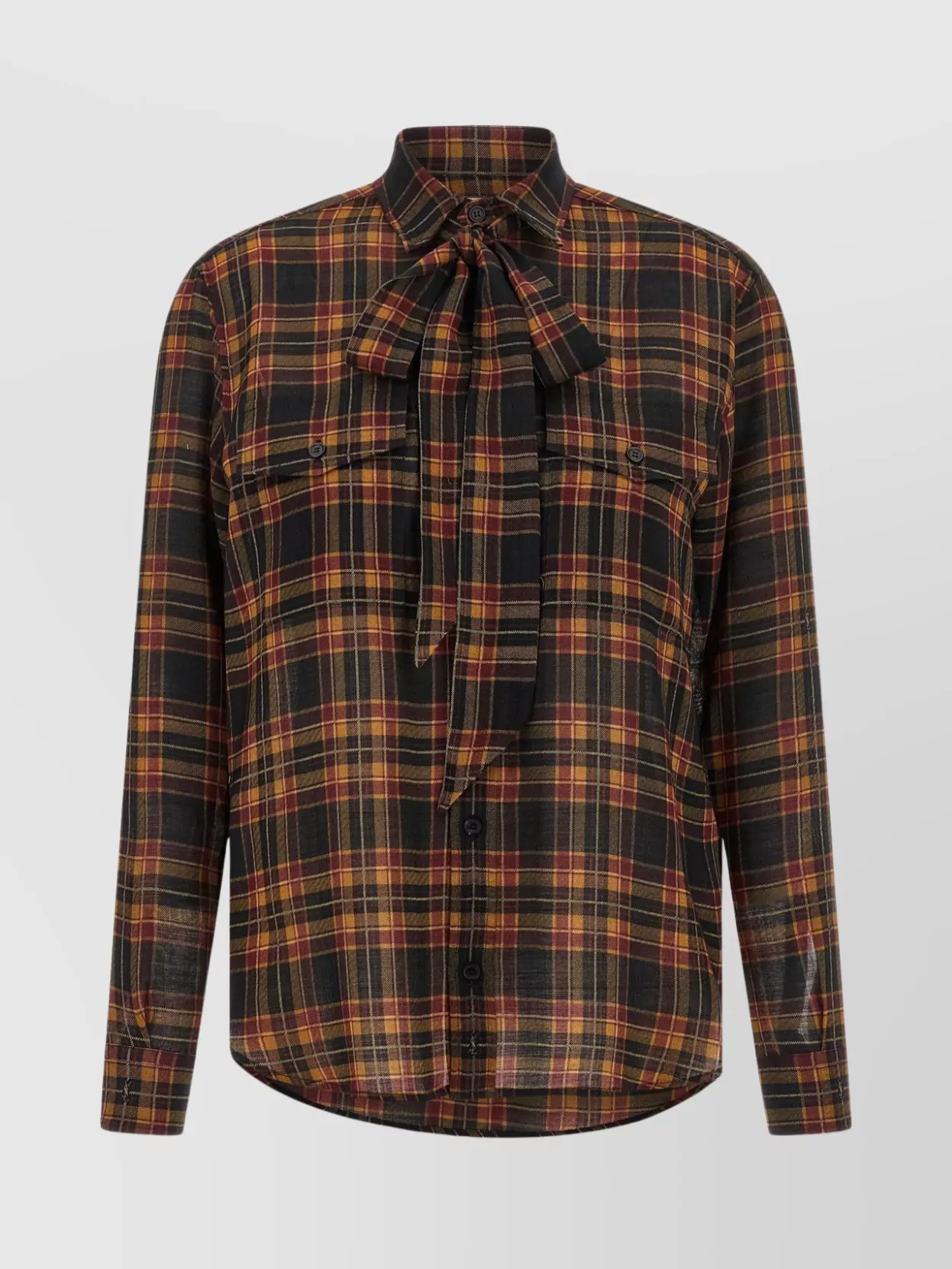 Saint Laurent Plaid Shirt Featuring Bow Detail And Pockets In Multi