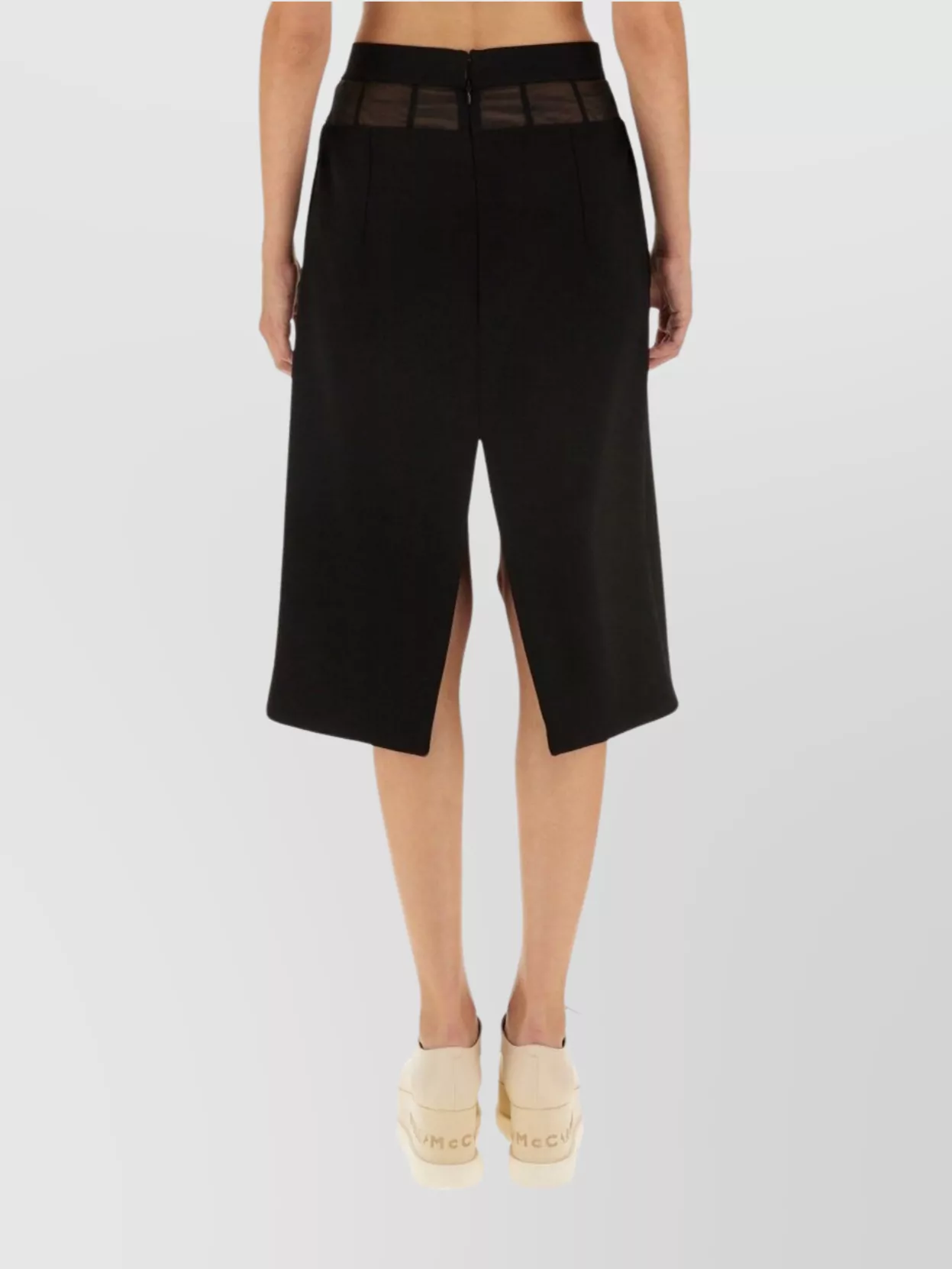 Stella Mccartney Wool Skirt With Front Slit And Sheer Waistband