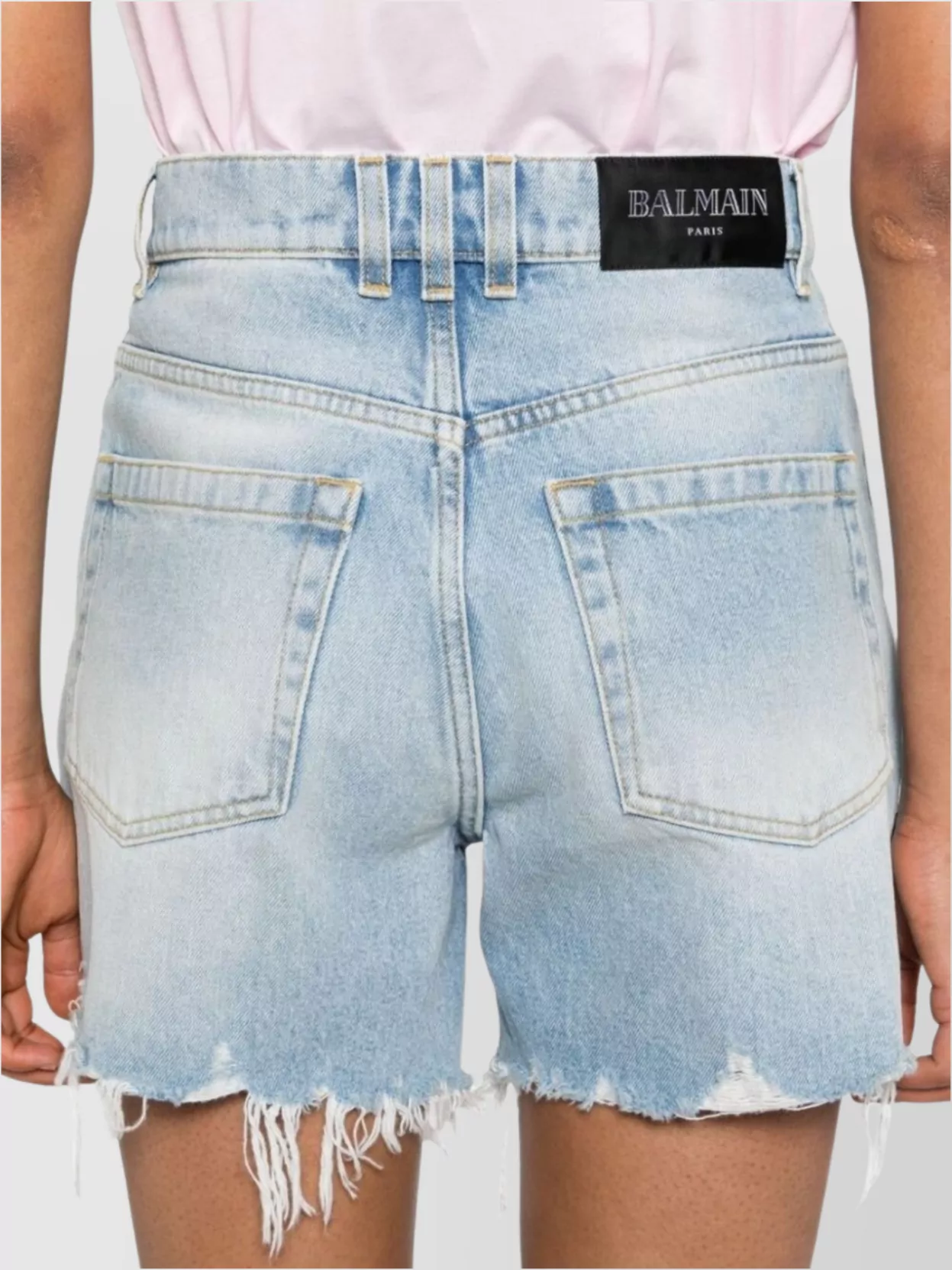 Balmain High-Rise Straight Leg Shorts With Ripped Detailing