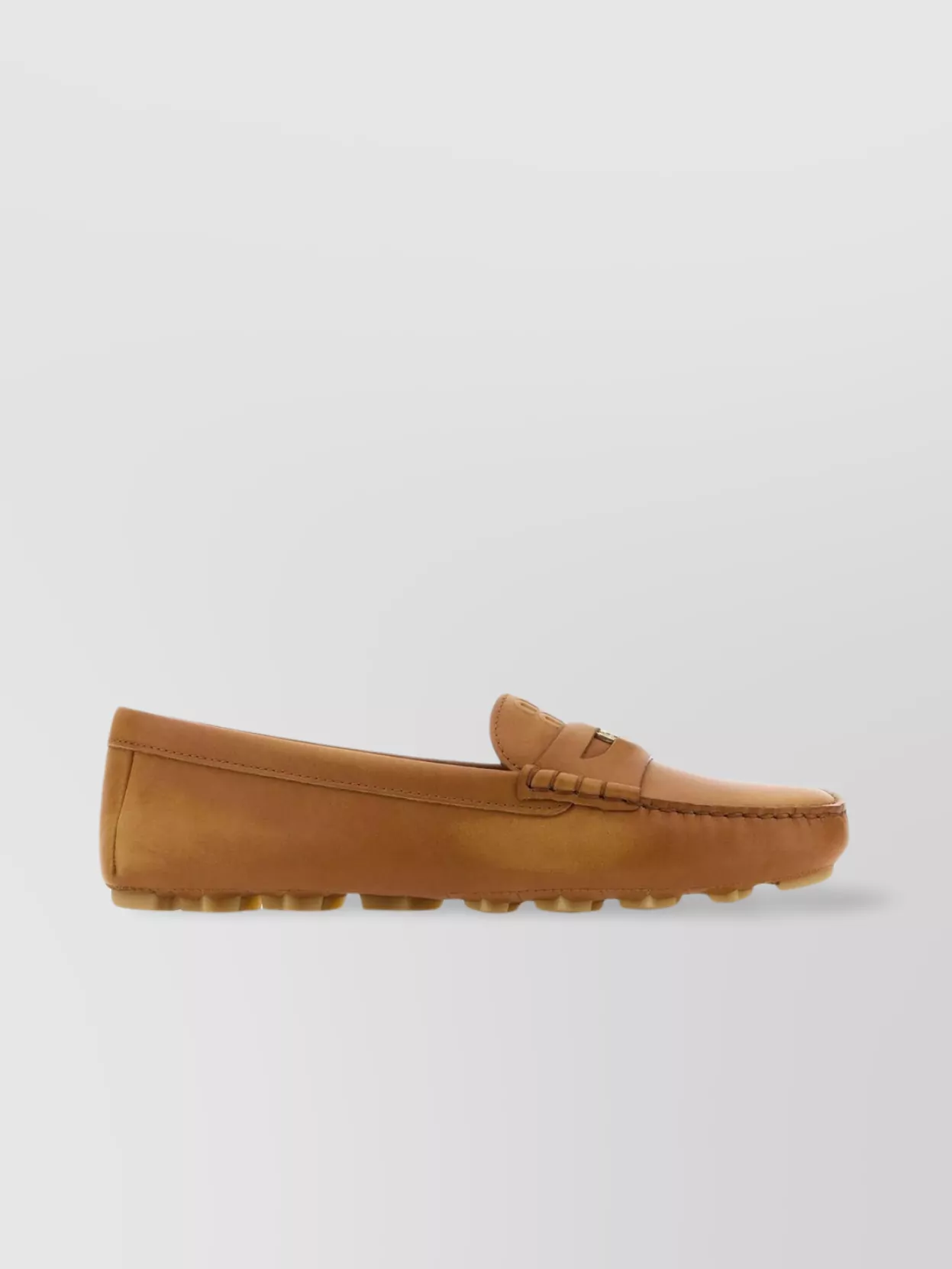 Shop Miu Miu Classic Round Toe Leather Loafers In Brown