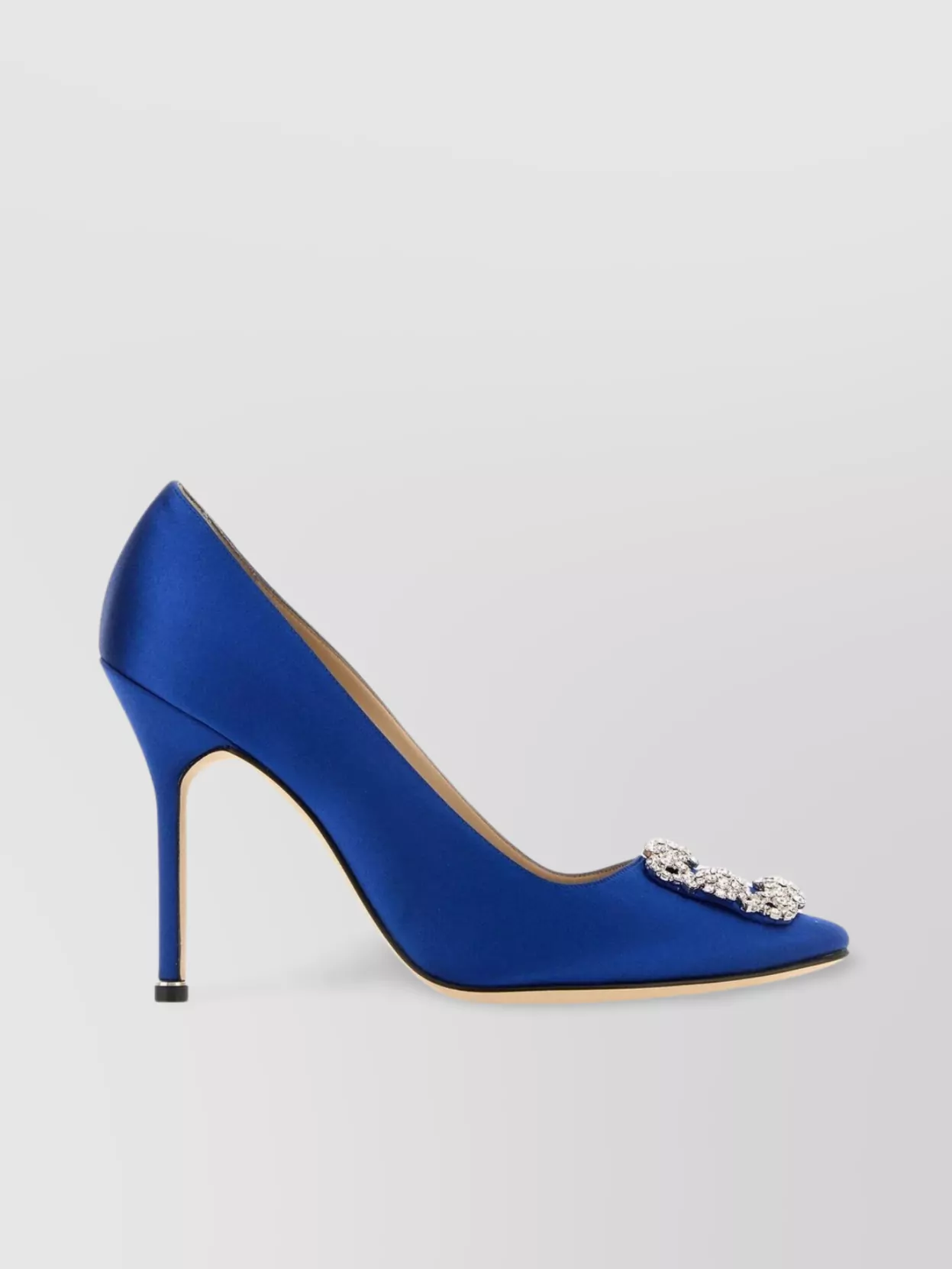 Manolo Blahnik Satin Hangisi 105 Pumps With Jewel Embellishment In Blue