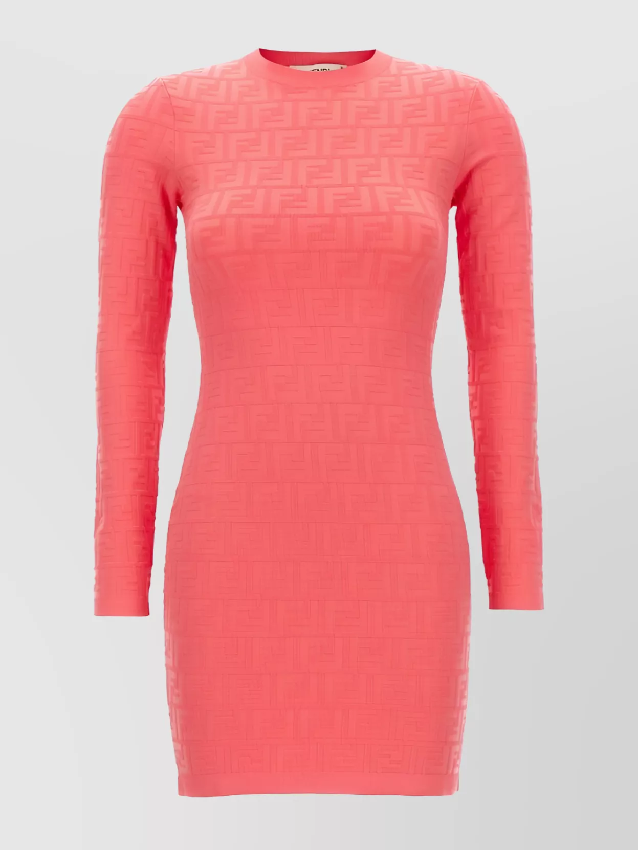 Shop Fendi Ribbed Texture Long Sleeve Dress In Pink
