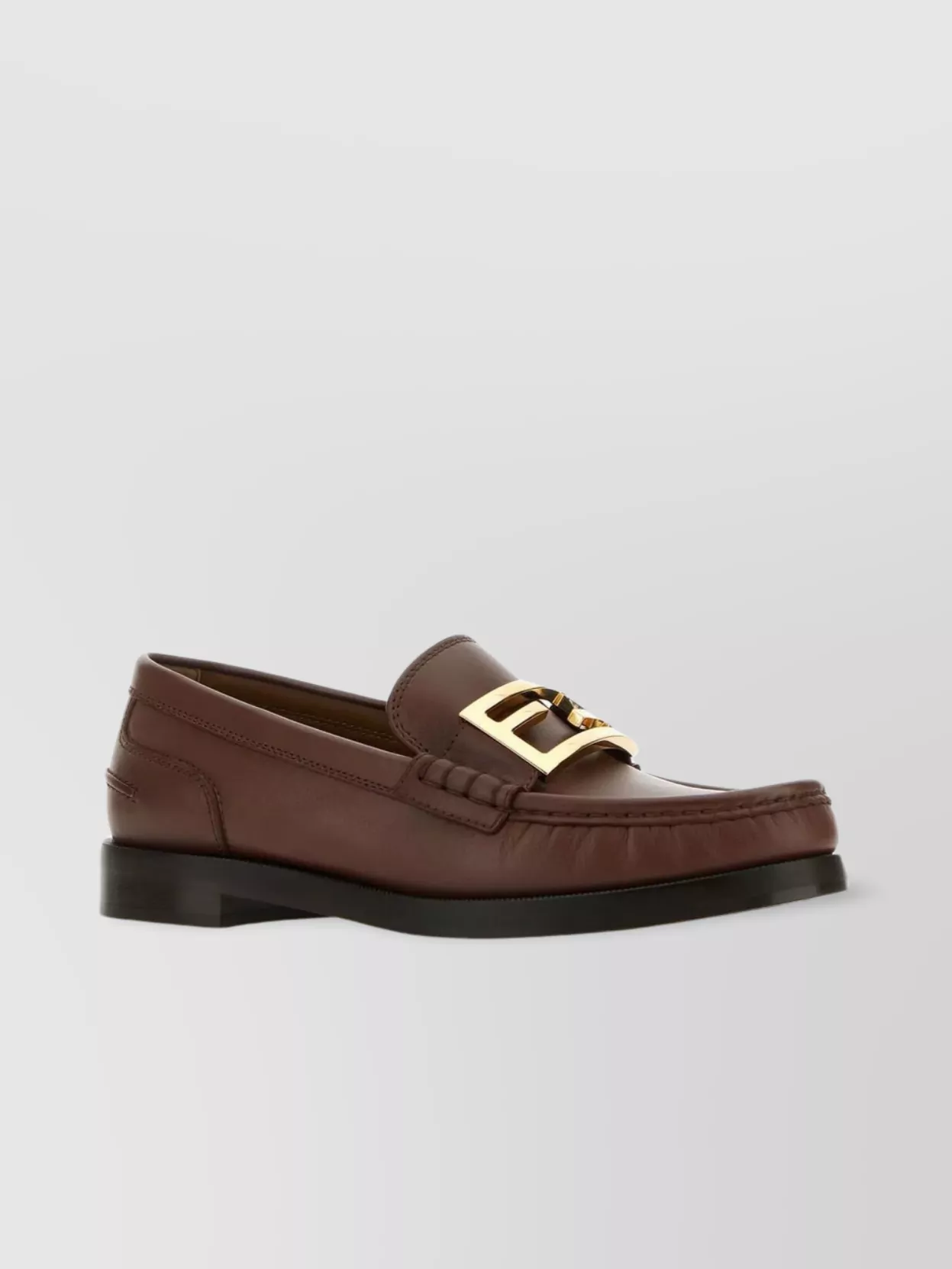 Shop Fendi Leather Baguette Loafers With Metal Buckle Detail