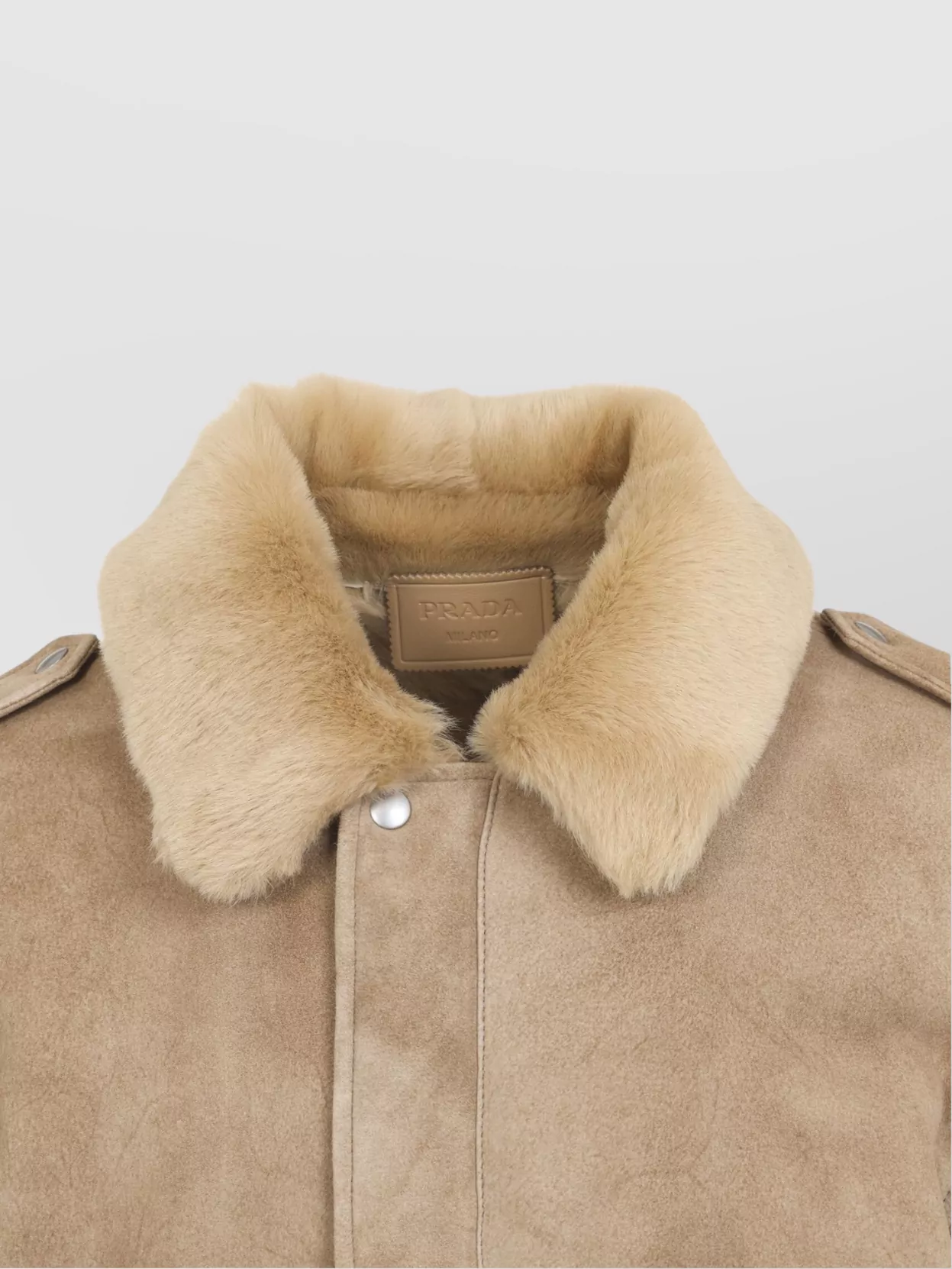 Prada Leather Jacket With Fur Collar And Epaulettes