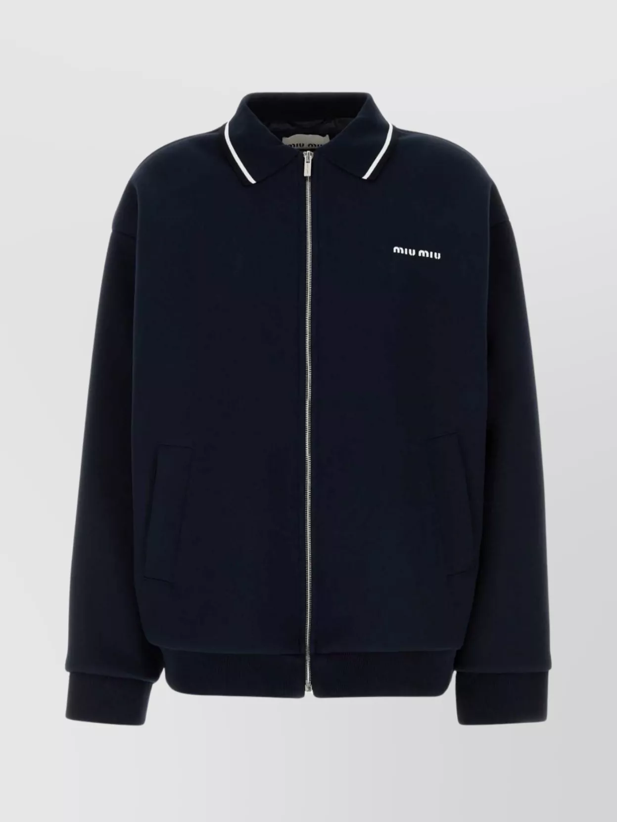 Miu Miu Piquet Jacket With Ribbed Cuffs And Hem In Blue