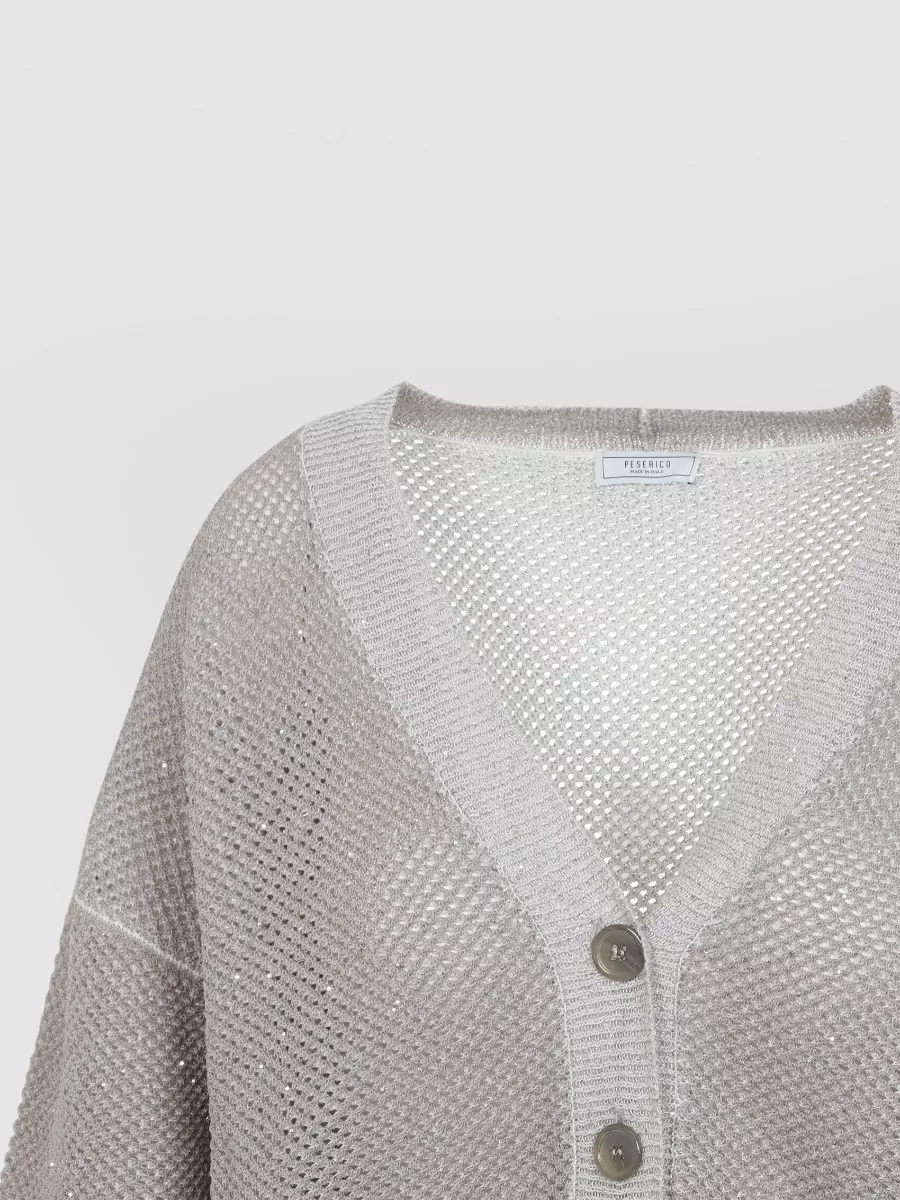Peserico Cotton V-Neck Ribbed Cardigan