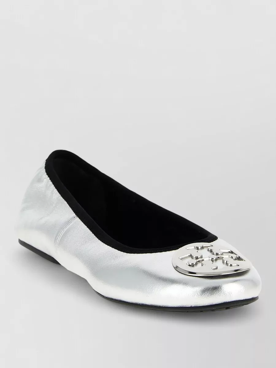 Tory Burch Travel Ballerina Flats Metallic Round Toe In Gray