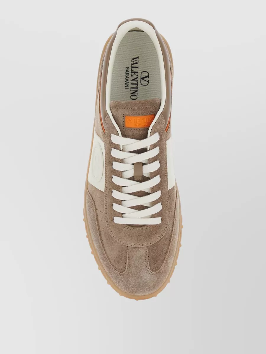Valentino Sneakers Suede Panels Rubber Sole Contrast Stitching
