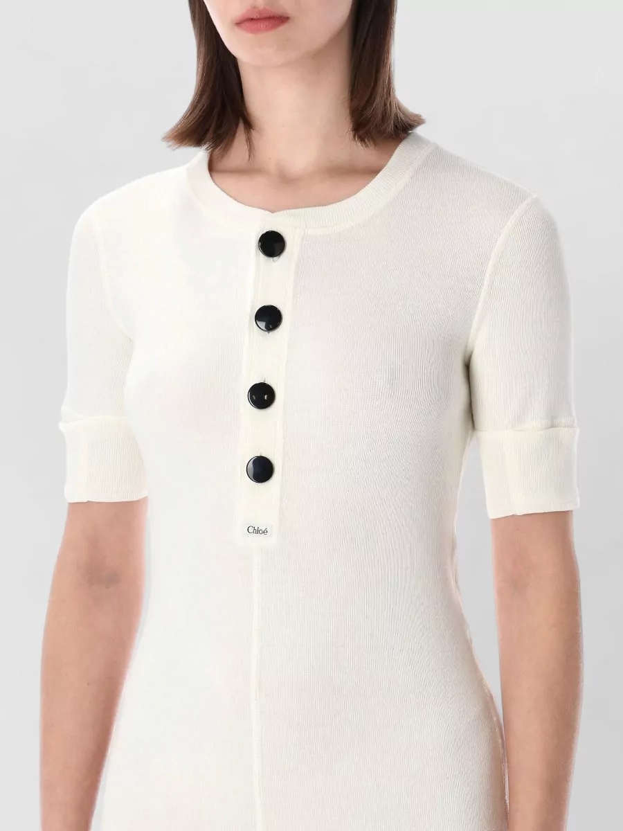 Chloé Ribbed Cotton Henley Mini Dress