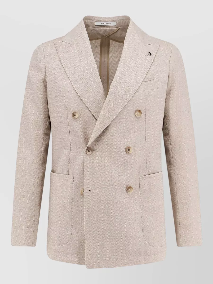 Tagliatore herringbone virgin wool double-breasted blazer