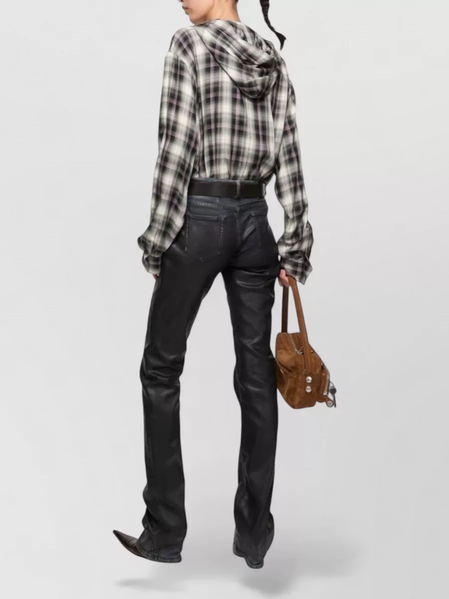 Acne Studios Hooded Nylon Silk Jacket Checked Pattern