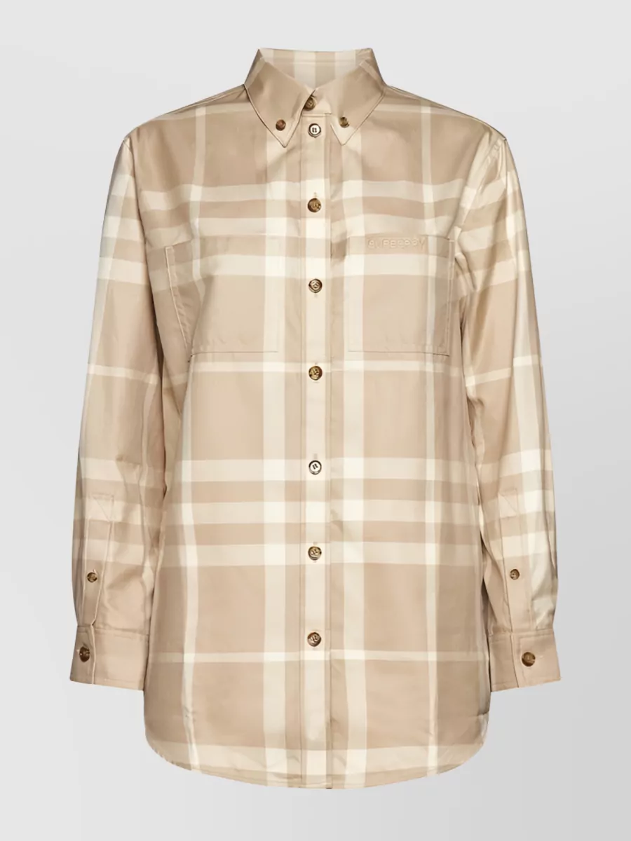 Shop Burberry Versatile Checkered Cotton Button-down Shirt In Cream