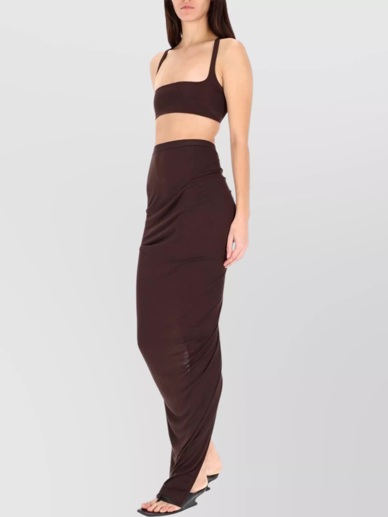 Rick Owens Cropped Sleeveless Square Neck Racerback Top In Brown