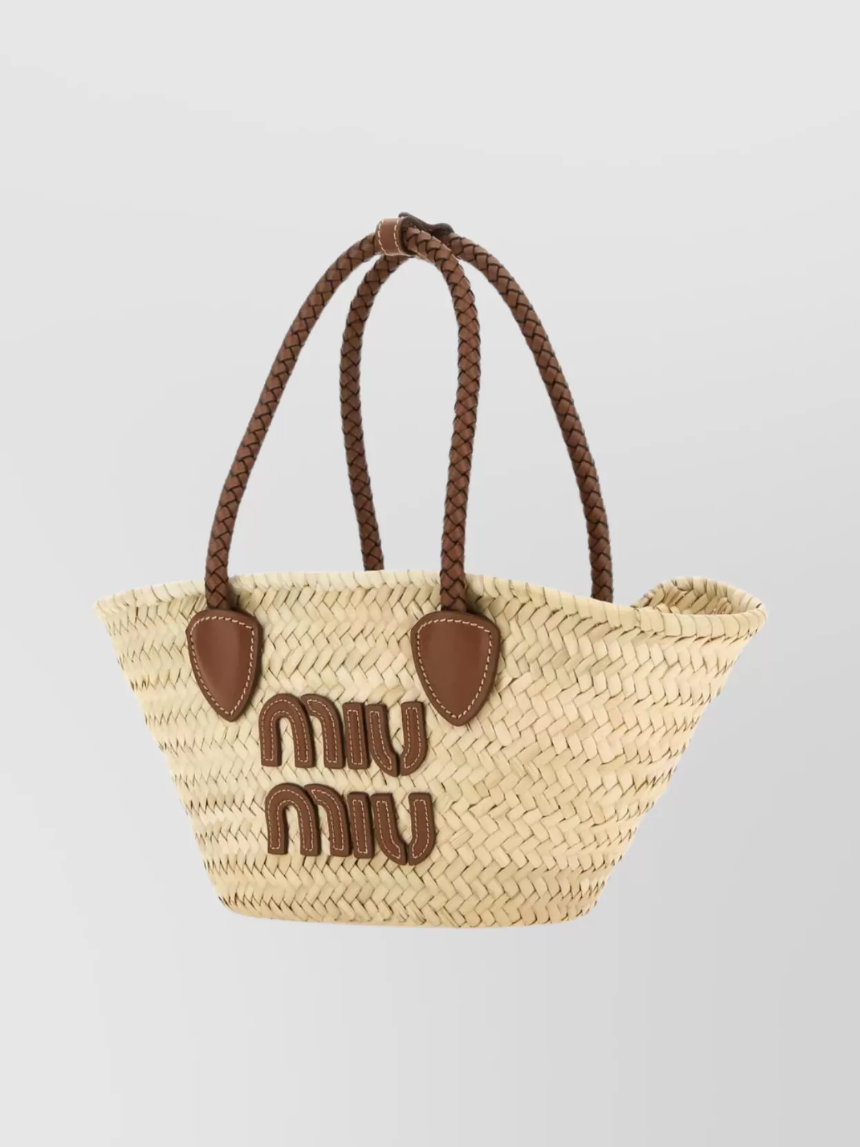 Miu Miu Woven Palm Shopping Tote With Braided Handles In Gold