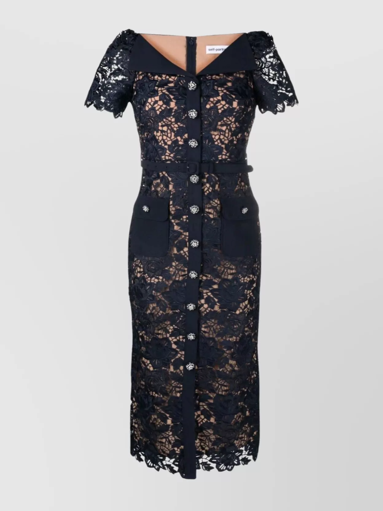 Shop Self-portrait Lace Collar Midi Dress With Floral Embroidery