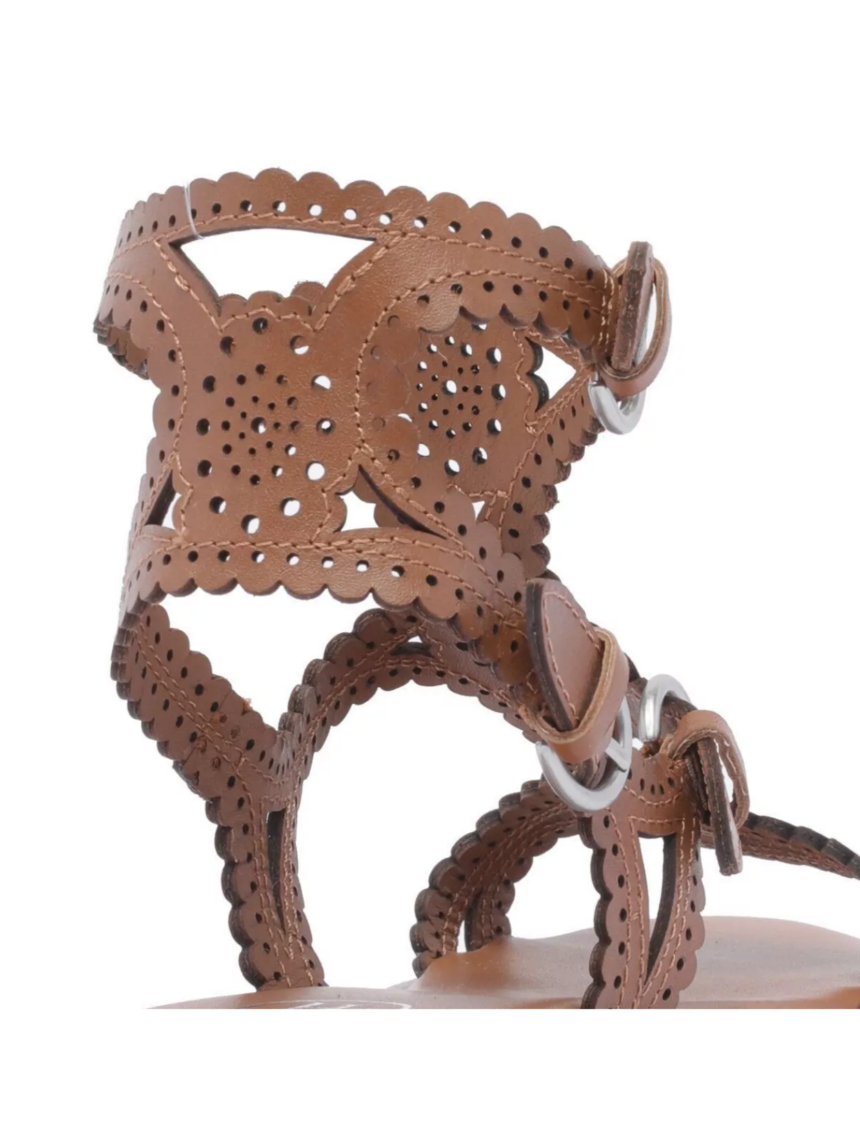 Ash Leather Cut-out Buckle Flat Sandals