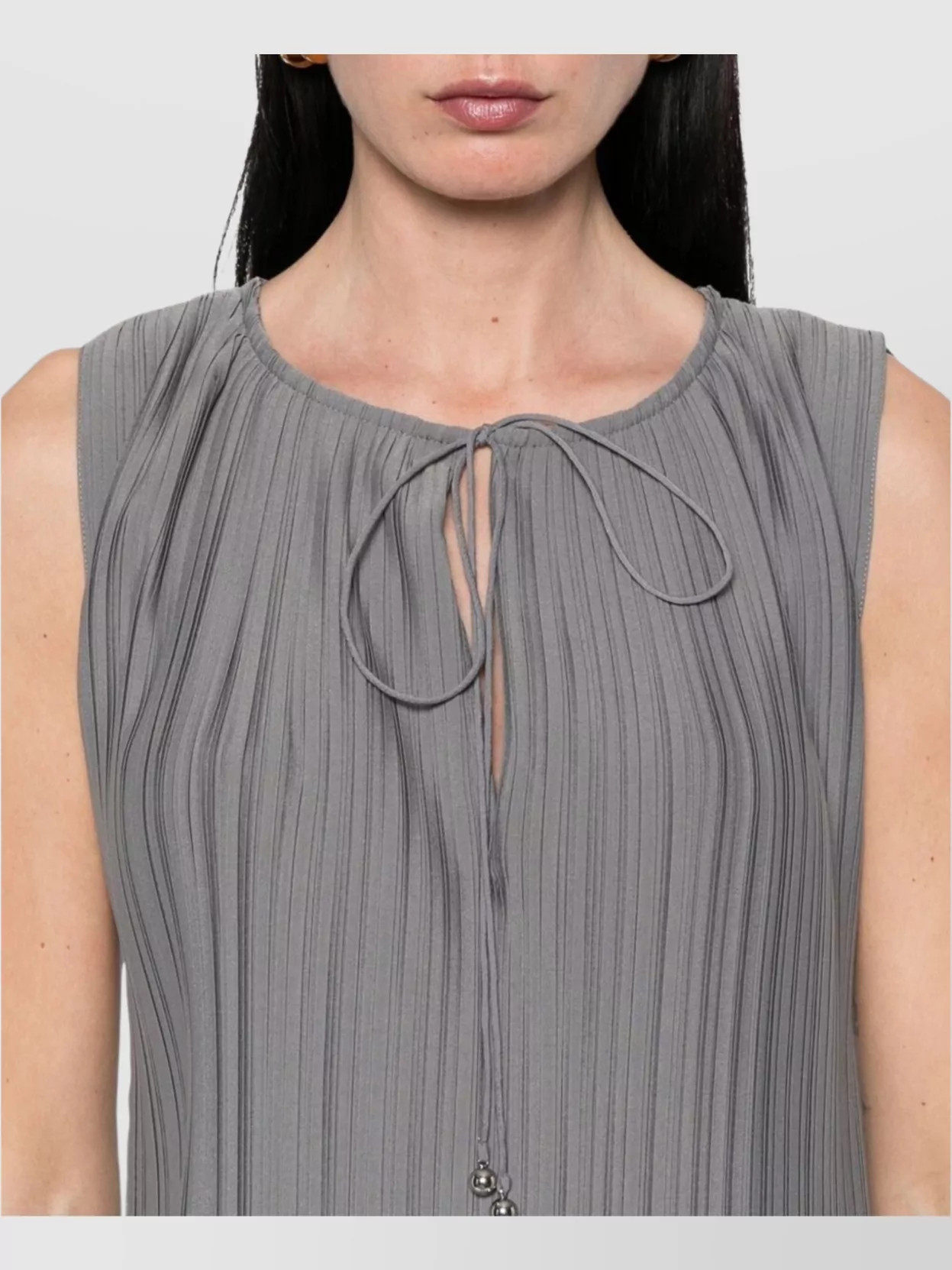 Lanvin Drawstring Neck Pleated Sleeve Top