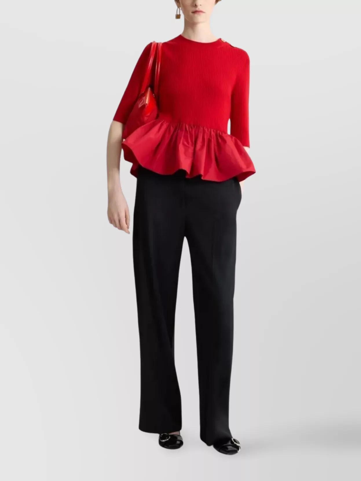 Patou Ruffle Hem Ribbed Jumper In Wool And Faille Clothing In Red