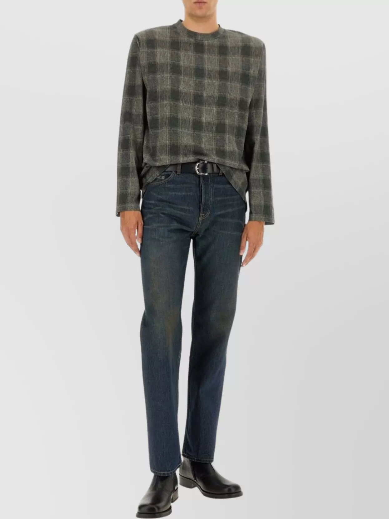 Our Legacy Long Sleeve Checked Pattern T-shirt In Gray