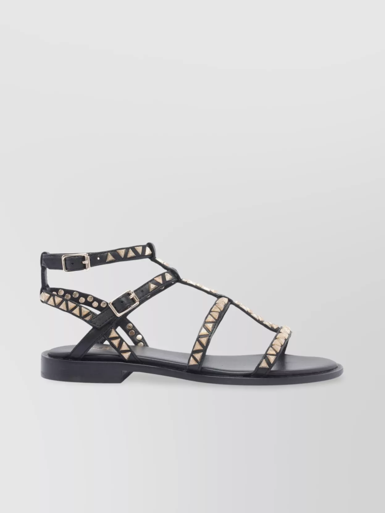 Ash Ankle Strap Leather Flat Sandals With Studs
