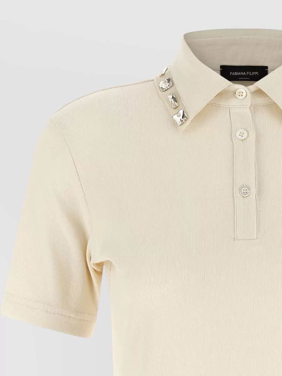 Fabiana Filippi Polo Shirt Crystal Detail Collar Short Sleeves