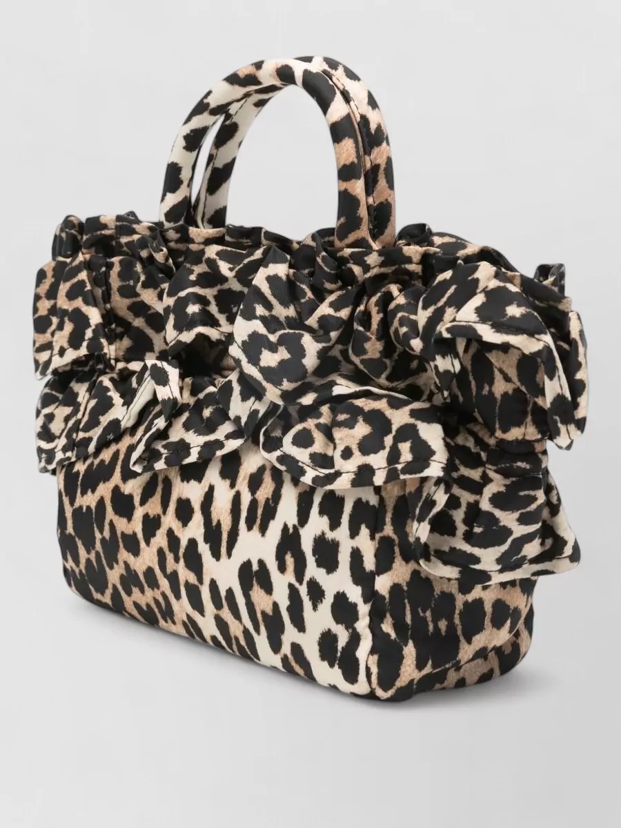 Ganni Mini Hobo Mini Recycled Nylon Leopard-Print Tote Bag
