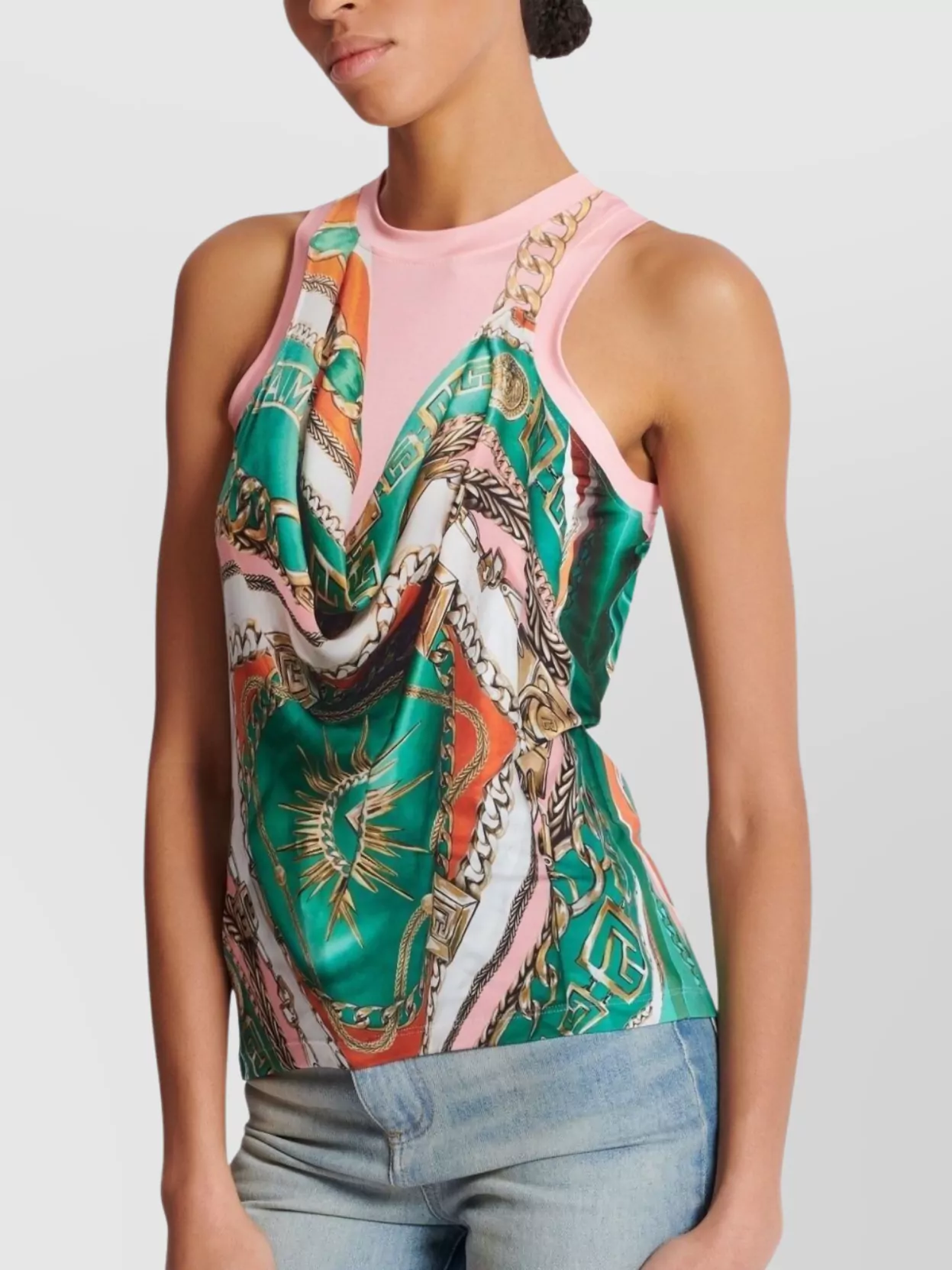 Balmain Sleeve Chain Print Top
