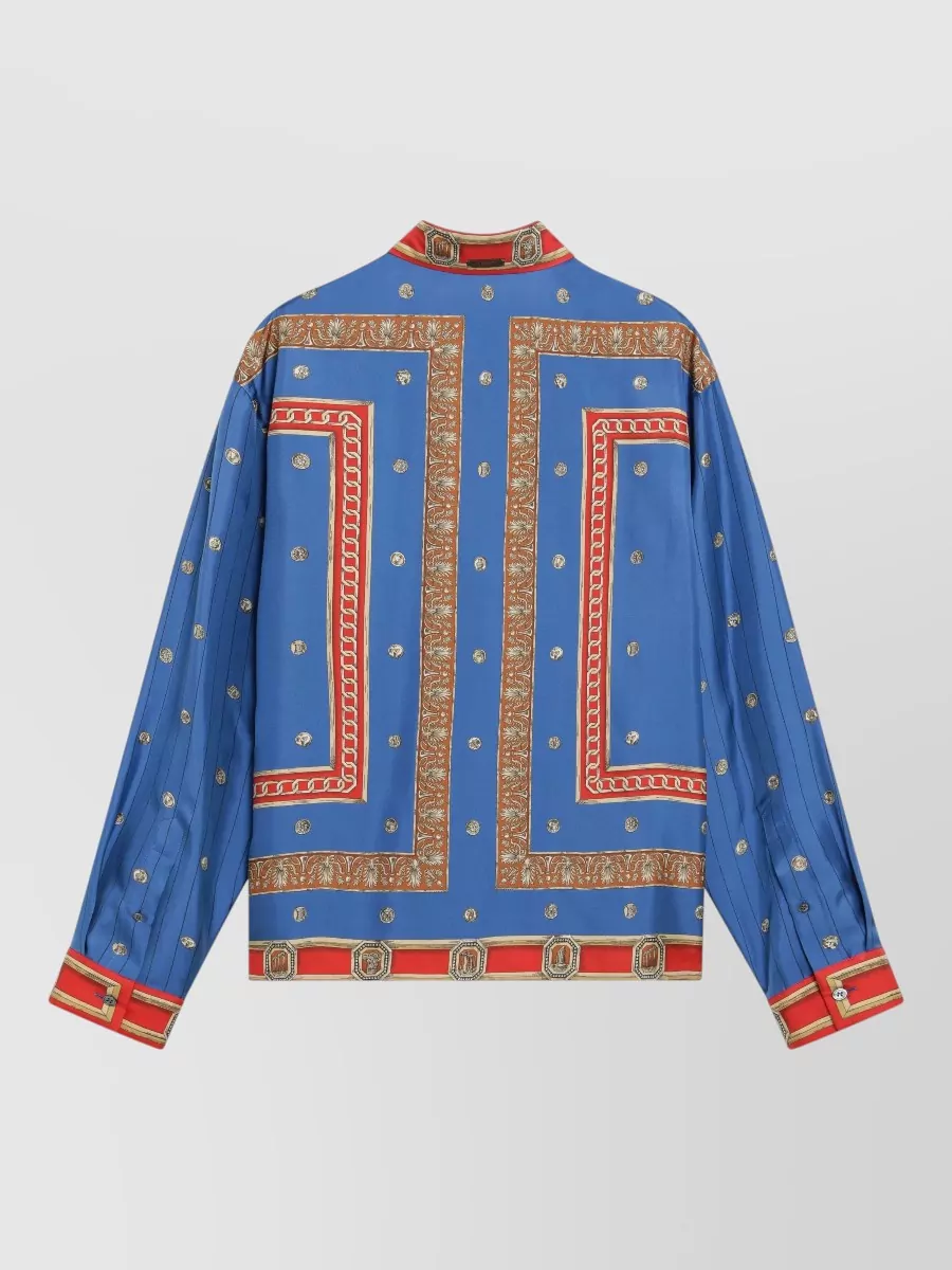 Versace Regular Printed Silk Twill Shirt In Blue