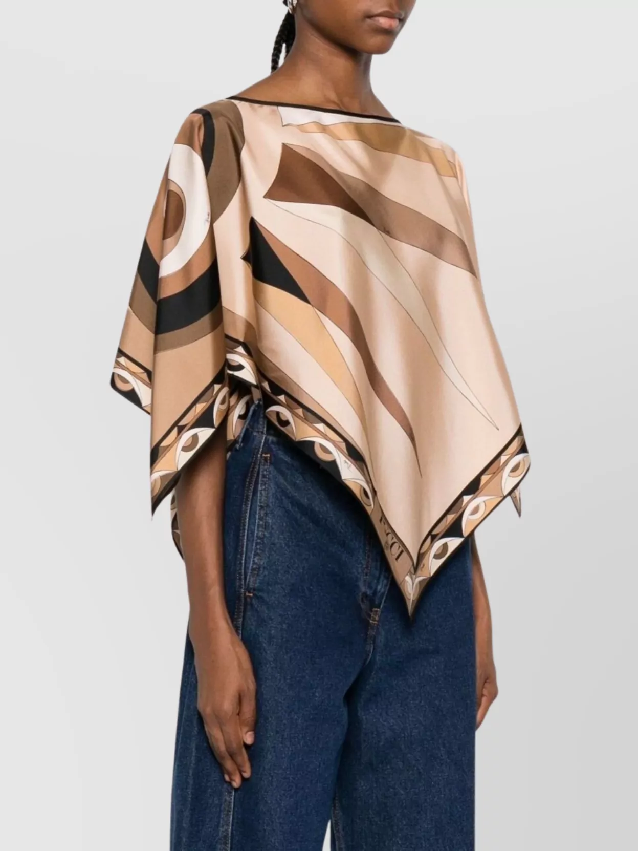 Pucci Geometric Print Silk Top With Boat Neck