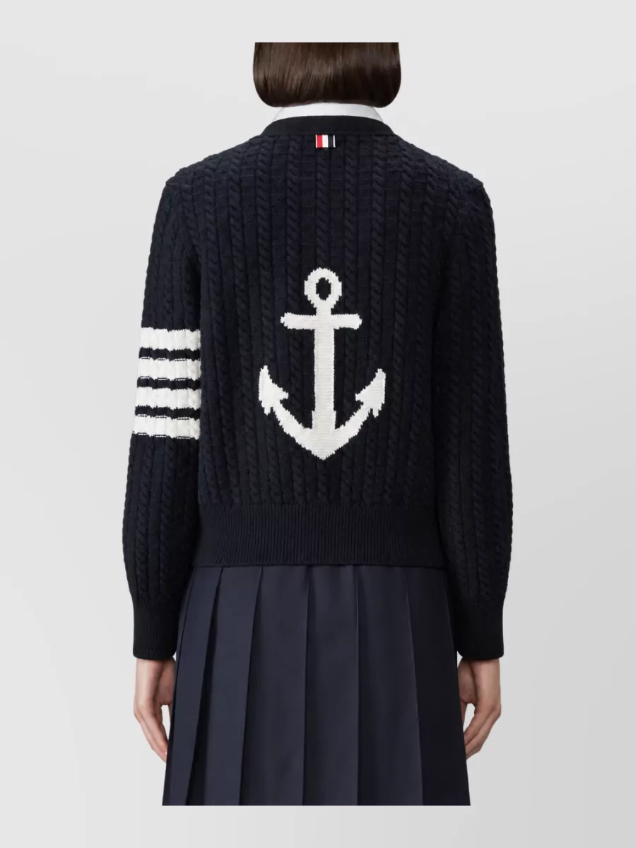 Thom Browne Cable-Knit V-Neck Wool Cardigan