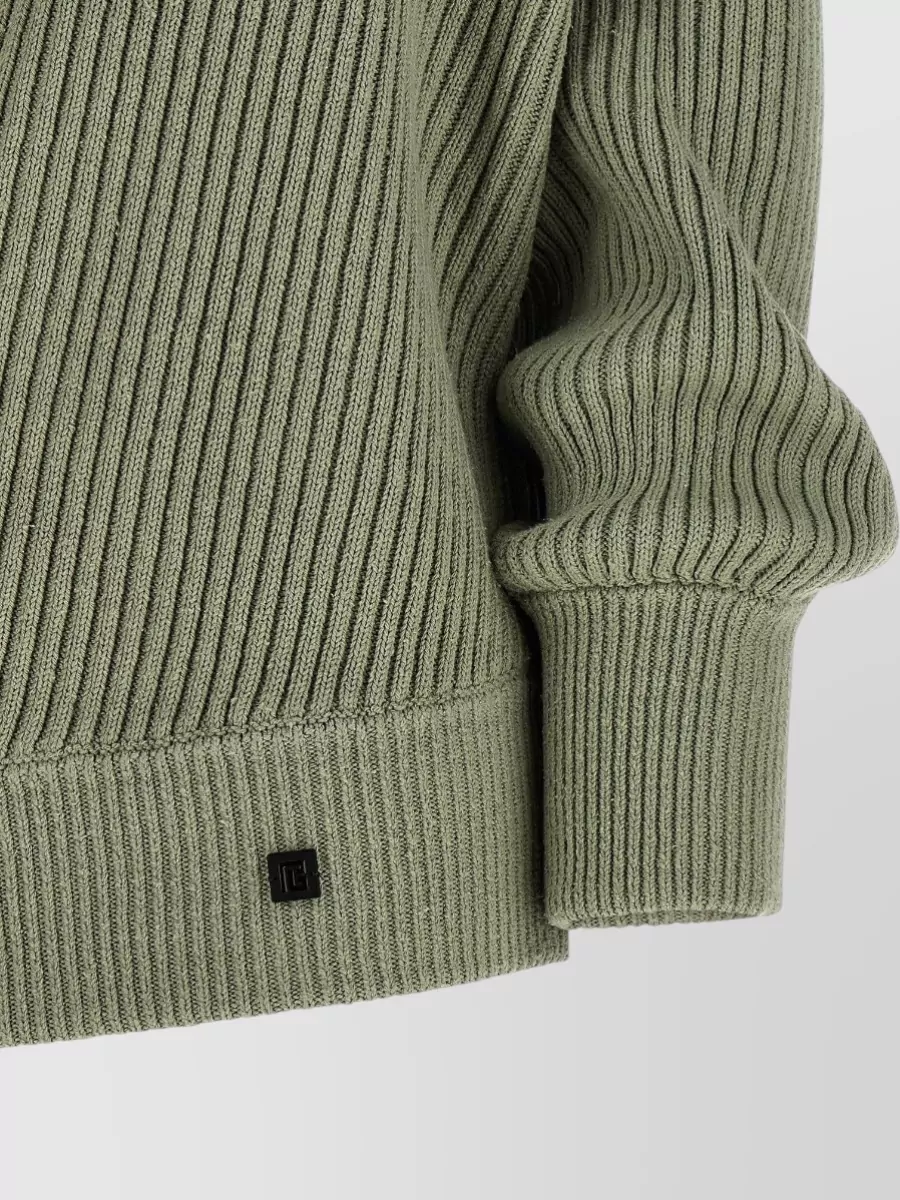 Balmain Silk Ribbed Asymmetric Draped One-Shoulder Long-Sleeve Jumper