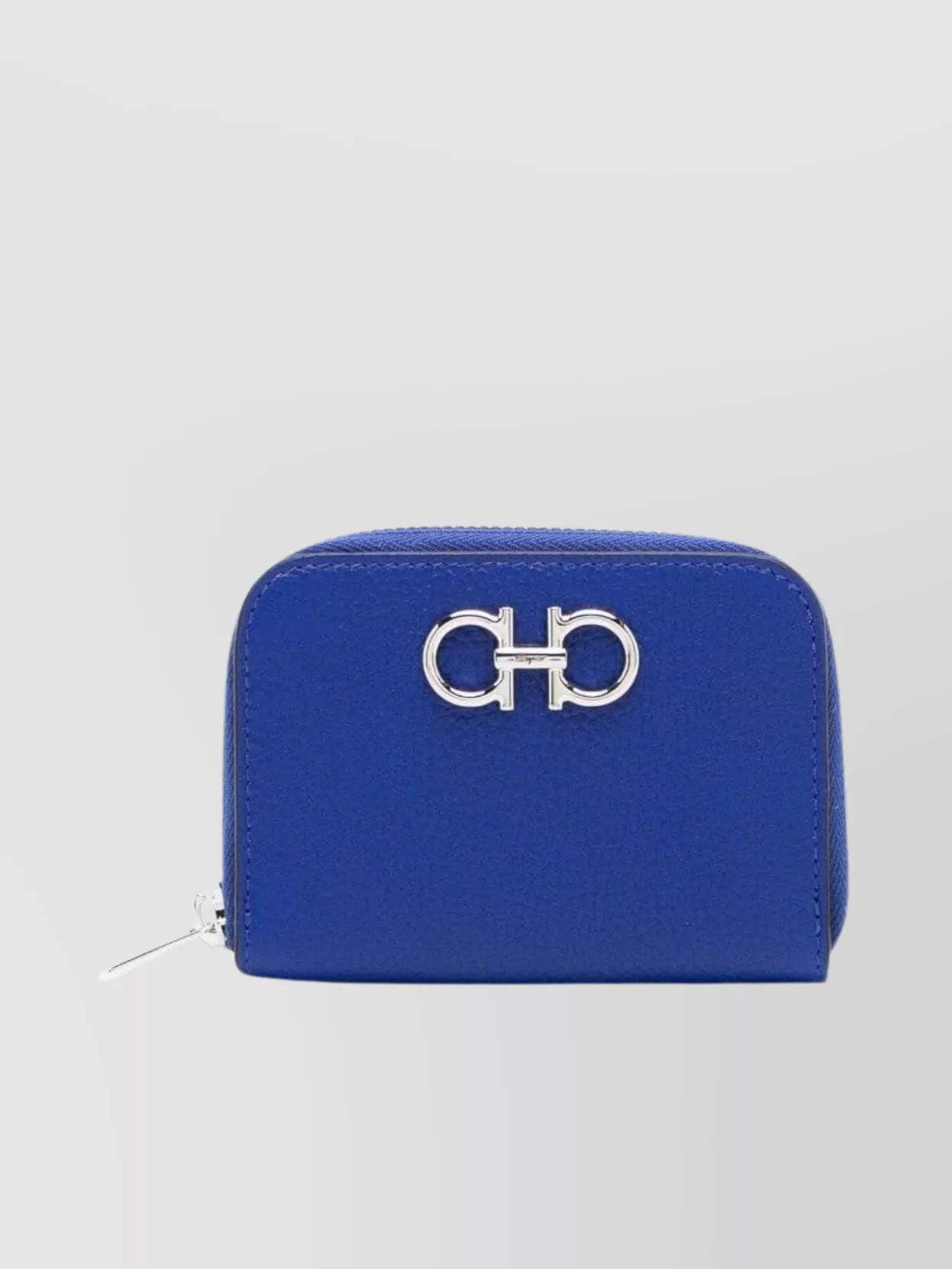 Shop Ferragamo Gancini Leather Textured Card Holder In Blue