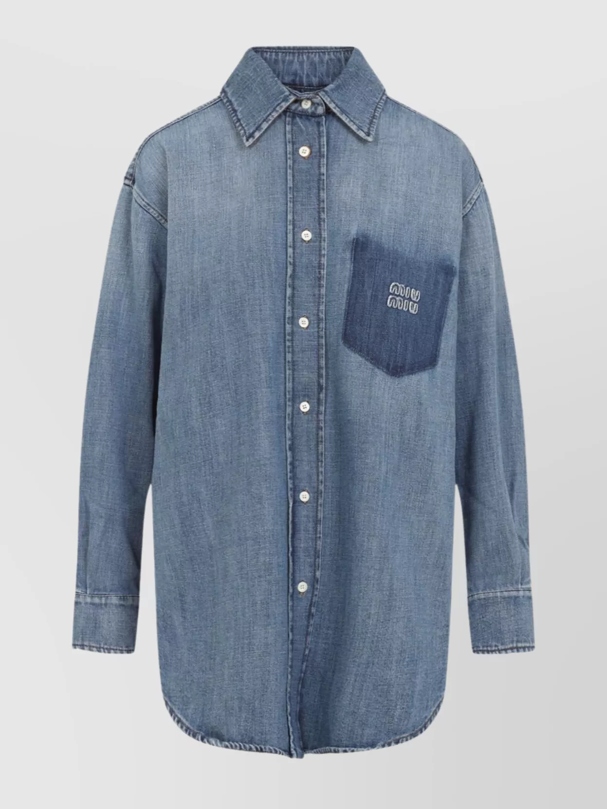 MIU MIU DENIM SHIRT WITH CHEST POCKET AND ROUND HEM