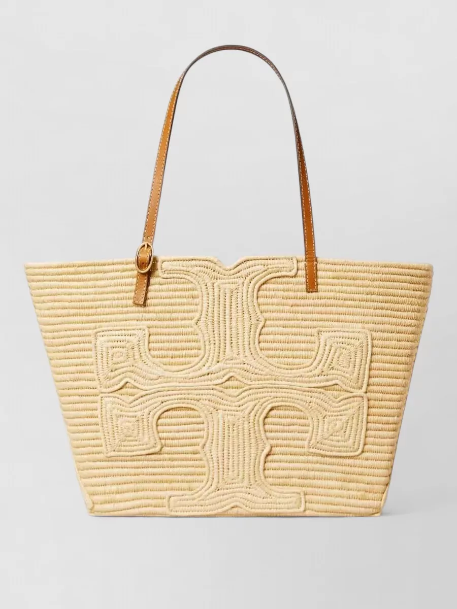 Tory Burch Ella Large Raffia Structured Tote Bag