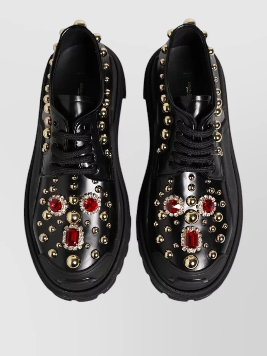 Dolce&Gabbana Leather Crystal-Embellished Derby Shoes