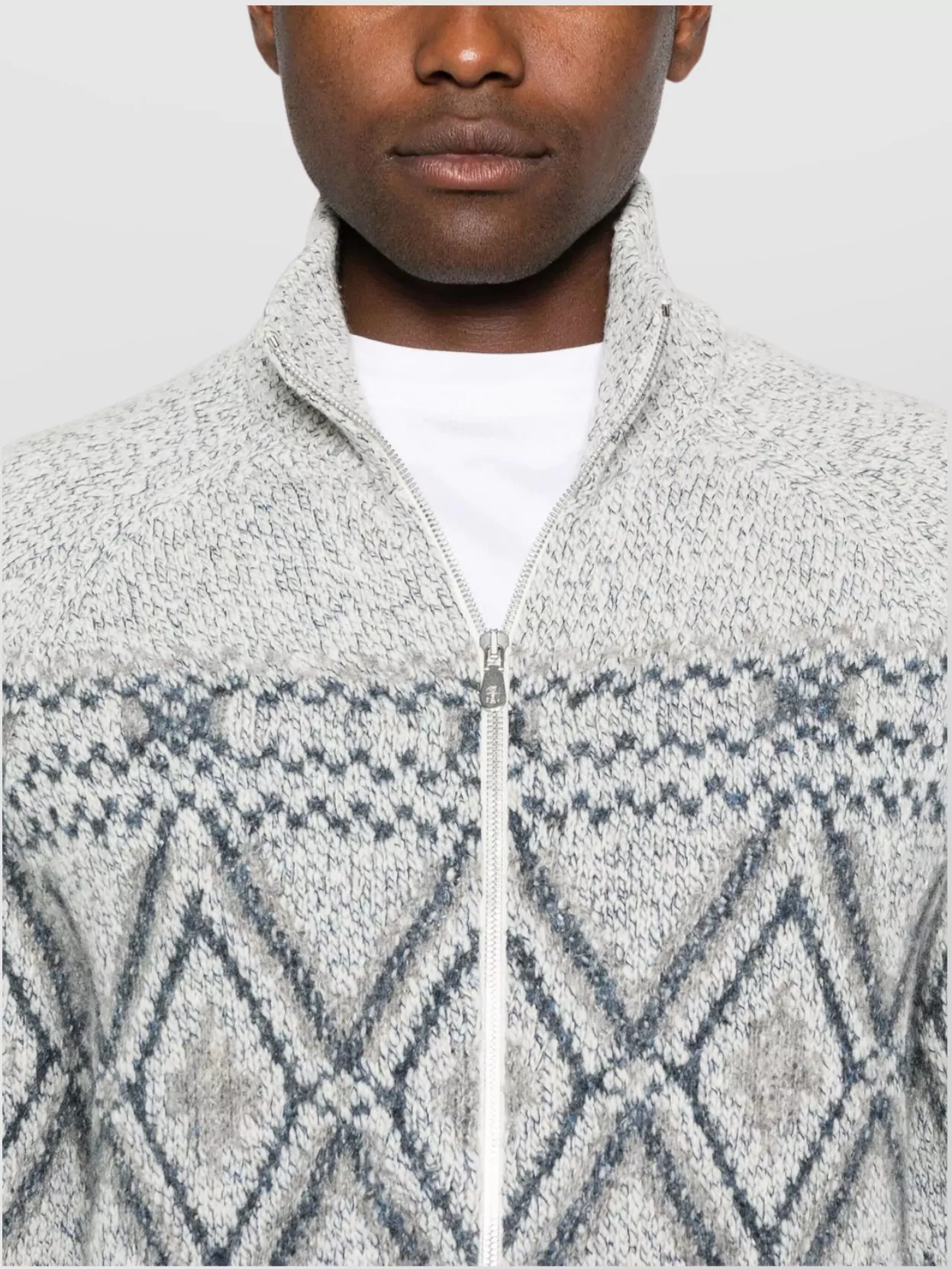 Brunello Cucinelli High Collar Geometric Pattern Sweater