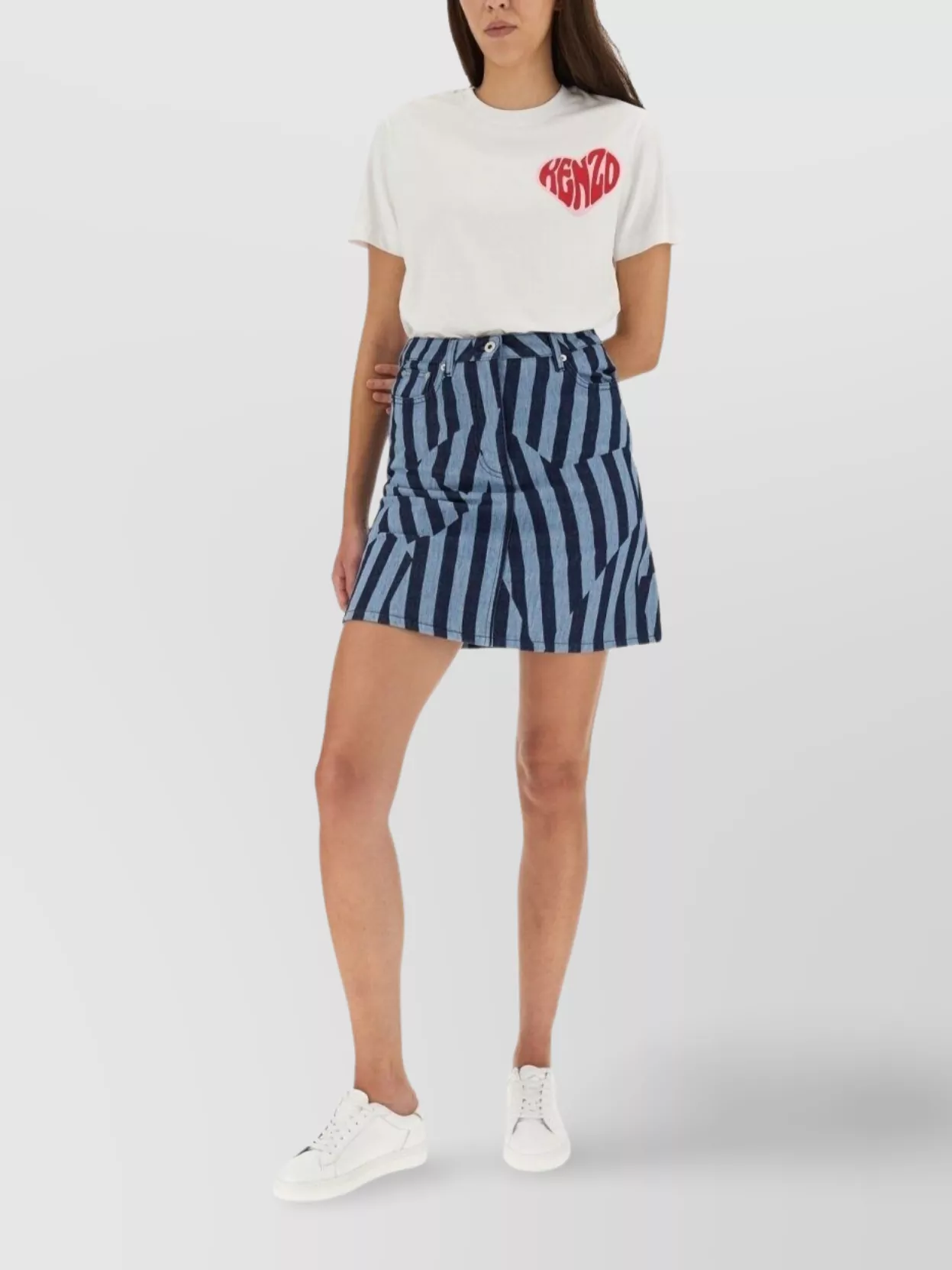 Kenzo Striped Denim Skirt Featuring Pockets