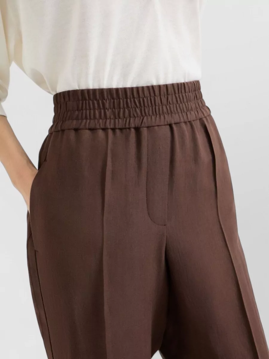 Brunello Cucinelli Linen Blend Trousers Relaxed Straight Leg Seams