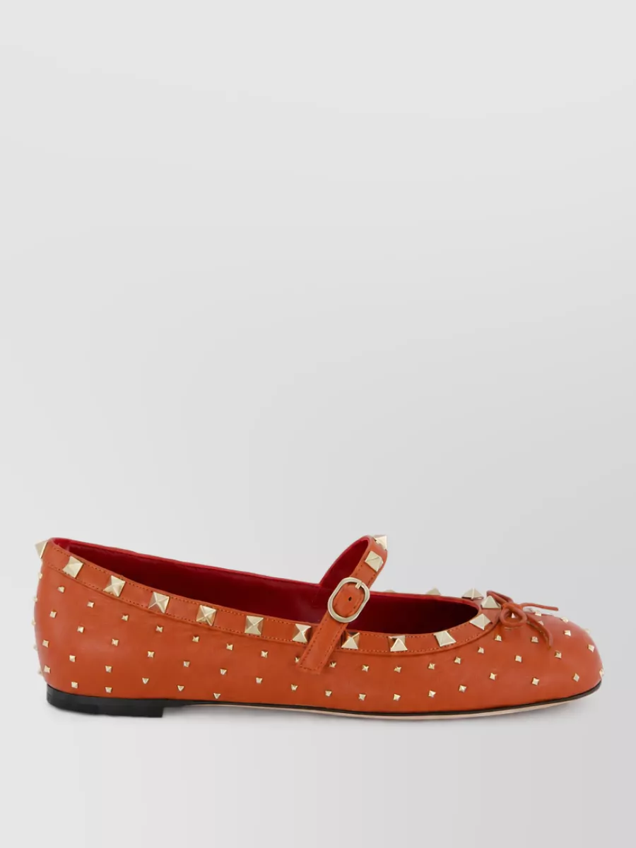Valentino Garavani Leather Studded Mary Jane Ballerina Flats